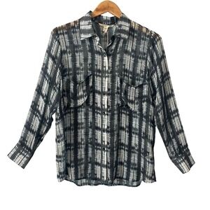 Dakota Collective Women‎ 100% Silk Shear Button Down Blouse Tie Dye Small